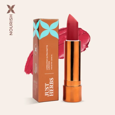 Just Herbs Long Stay Ultra Matte Lipstick with Shea Butter and Jojoba Oil- JHUM 03 Bare Romance