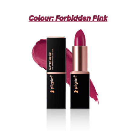 Pilgrim Matte Me Up Bullet Lipstick 4.2g | Creamy, Lightweight, Bold, Non Drying | SPF 30 | Enriched With Hyaluronic Acid & Spanish Squalane | Lipstick for dusky skin tone | Forbidden Pink-13