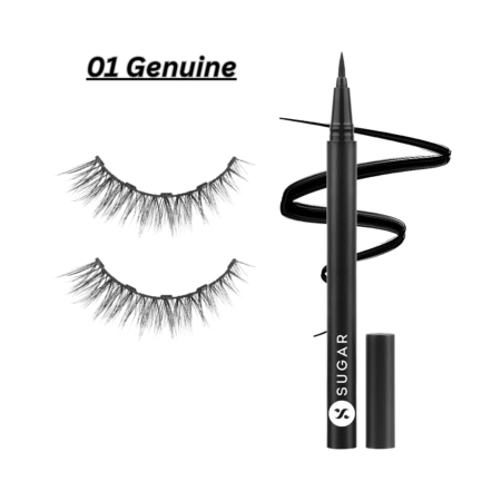 SUGAR Cosmetics Maximeyes Drama Magnetic Eyelashes & Eyeliner Powder, Matte Finish - 01 Genuine - Subtle & Elegant (Natural-Looking) - 3 Ml, Black