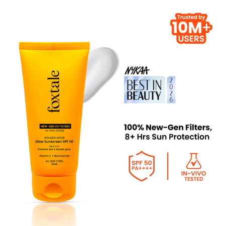 Foxtale SPF 50 Glow Sunscreen with Vitamin C & Niacinamide for Dewy Glow, In-Vivo Tested PA++++ 80ml