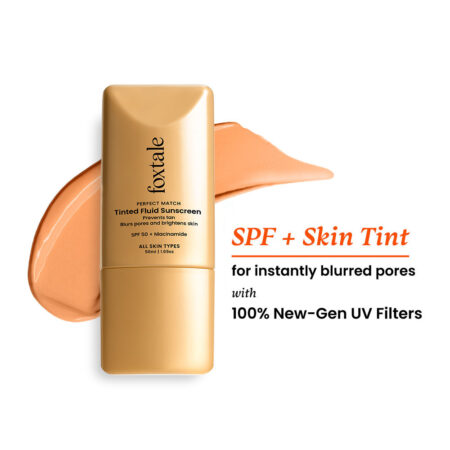 Foxtale SPF 50 PA+++ Tinted Fluid Sunscreen, Blurs Pores & Evens Skin Tone, 6 Shades - 04 Clay - 50ml