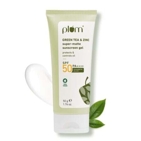 Plum Green Tea & Zinc Super-Matte Gel Sunscreen SPF 50 PA ++++ | Formulated for Oily, Combination and Acne Prone Skin | Protects & Controls Oil | Lightweight, No White Cast & Non-Sticky | Vegan | 50 g