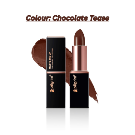 Pilgrim Matte Me Up Bullet Lipstick 4.2g | Creamy, Lightweight, Bold, Non Drying | SPF 30 | Enriched With Hyaluronic Acid & Spanish Squalane | Lipstick for dusky skin tone | Chocolate Tease -32
