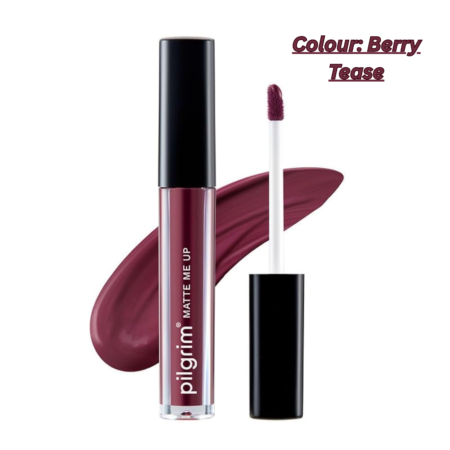 Pilgrim Liquid Matte Lipstick - Berry Tease | Lipstick for Women with Hyaluronic Acid & Spanish Squalane | Transferproof, Long Lasting & Non Drying with Hydrating Ingredients 3gms