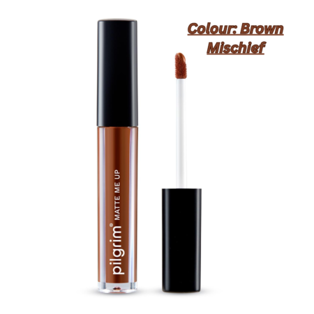 Pilgrim Liquid Matte Lipstick - Brown Mischief | Lipstick for Women with Hyaluronic Acid & Spanish Squalane | Transferproof, Long Lasting & Non Drying with Hydrating Ingredients 3gms