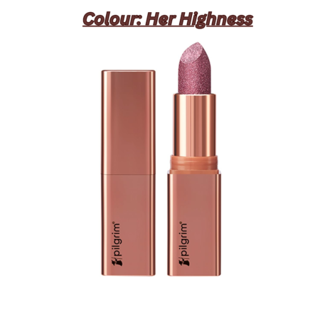 Pilgrim Glitter Lipstick For Women 4.2gm | Dubai Luxe Lifestyle - Her Highness Shade | Lipstick Infused with Vitamin E & Olive Oil | Glitter Formula With Matte Finish | Non Drying | All Skin Types