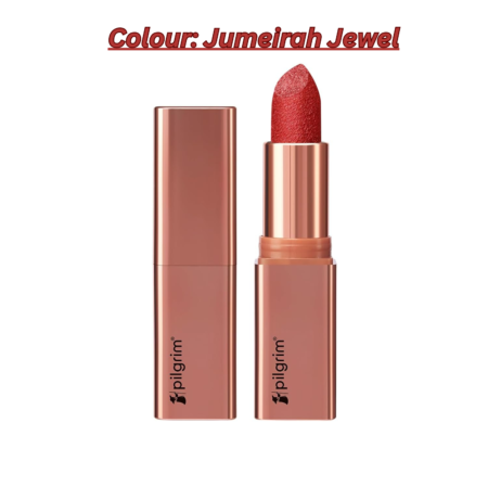 Pilgrim Glitter Lipstick For Women 4.2gm | Dubai Luxe Lifestyle - Jumeirah Jewel Shade | Lipstick Infused with Vitamin E & Olive Oil | Glitter Formula With Matte Finish | Non Drying | All Skin Types