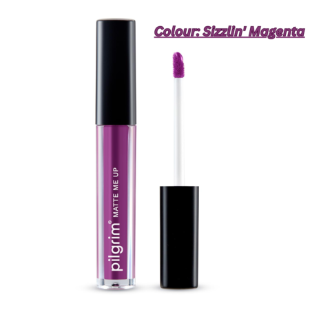Pilgrim Liquid Matte Lipstick - Sizzlin' Magenta | Lipstick for Women with Hyaluronic Acid & Spanish Squalane | Transferproof, Long Lasting & Non Drying with Hydrating Ingredients 3gms