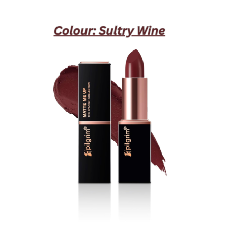 Pilgrim Matte Me Up Bullet Lipstick 4.2g | Creamy, Lightweight, Bold, Non Drying | SPF 30 | Enriched With Hyaluronic Acid & Spanish Squalane | Lipstick for dusky skin tone | Sultry Wine-26