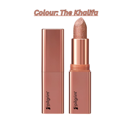 Pilgrim Glitter Lipstick For Women 4.2gm | Dubai Luxe Lifestyle - The Khalifa Shade | Lipstick Infused with Vitamin E & Olive Oil | Glitter Formula With Matte Finish | Non Drying | All Skin Types