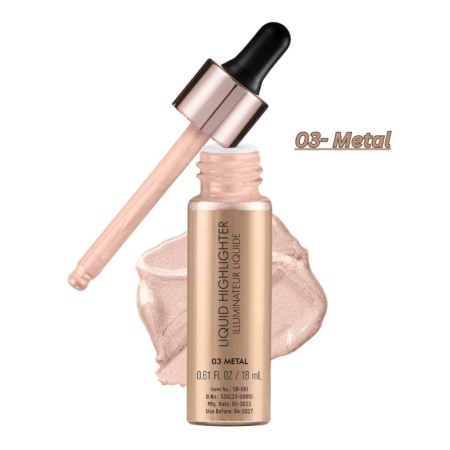 Swiss Beauty Drop & Glow Liquid Highlighter For Face Makeup | Illuminating Liquid Highlighter With Dewy Finish | Shade -Metal, 18ml