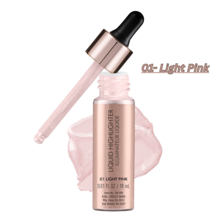 Swiss Beauty Drop & Glow Liquid Highlighter For Face Makeup | Illuminating Liquid Highlighter With Dewy Finish | Shade -Light Pink, 18ml