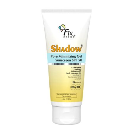 Fixderma Shadow Pore Minimizing Gel Sunscreen SPF 50 PA+++ with 4% Niacinamide, For UVA & UVB Protection | Sunscreen SPF 50 for Oily & Acne Prone Skin | Lightweight, No White Cast, Non-Greasy - 50GM