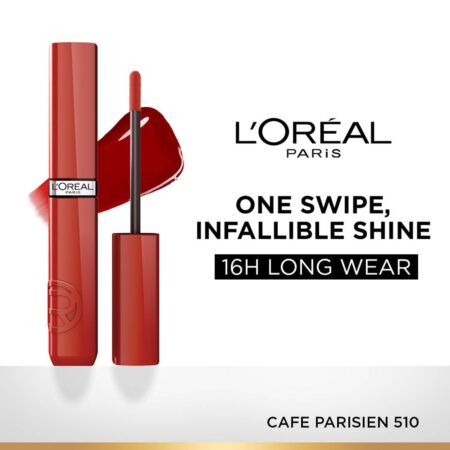 L'Oréal Paris Infallible Laque Resistance Lacquer-Like Shine Finish. 16H longwear lacquer lipstick. High-impact color, zero transfer - 510 Café Parisien, 4ml