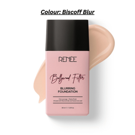 RENEE Bollywood Filter Blurring Matte Finish Liquid Foundation - Biscoff Blur | Lightweight, Full Coverage | Blurs Pores, Evens Skin Tone, Hydrates | With Hyaluronic Acid & Niacinamide | 30 ml