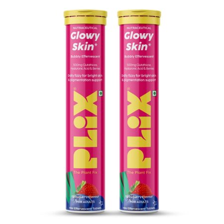 The Plant Fix Plix Glutathione Effervescent Tablets for Clear, Glowing & Youthful Skin - Pack of 2 (30 tabs) | Strawberry